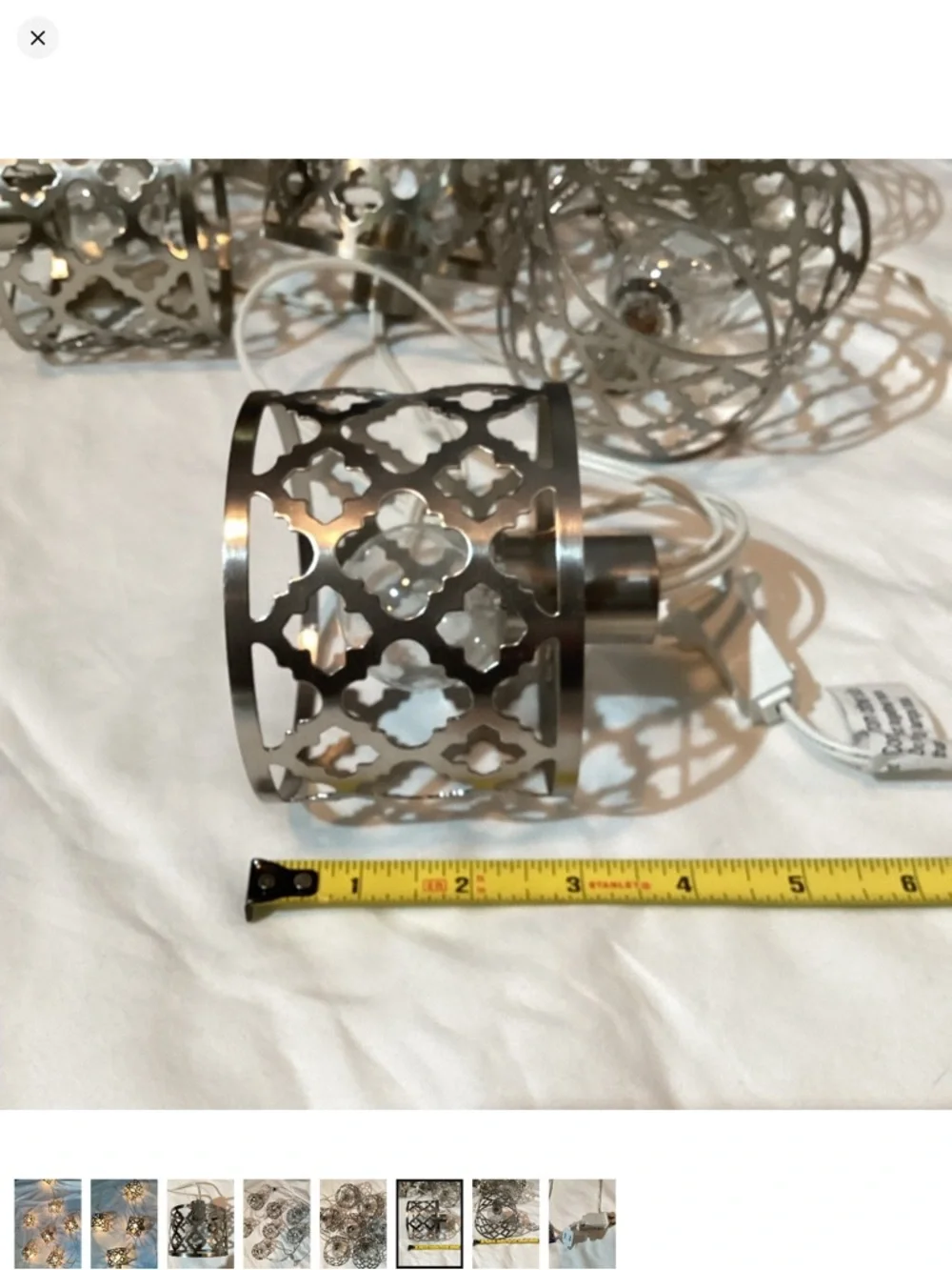 Lantern String Lights , 7 Silver metal decorative lanterns, indoor use - Picture 6 of 8